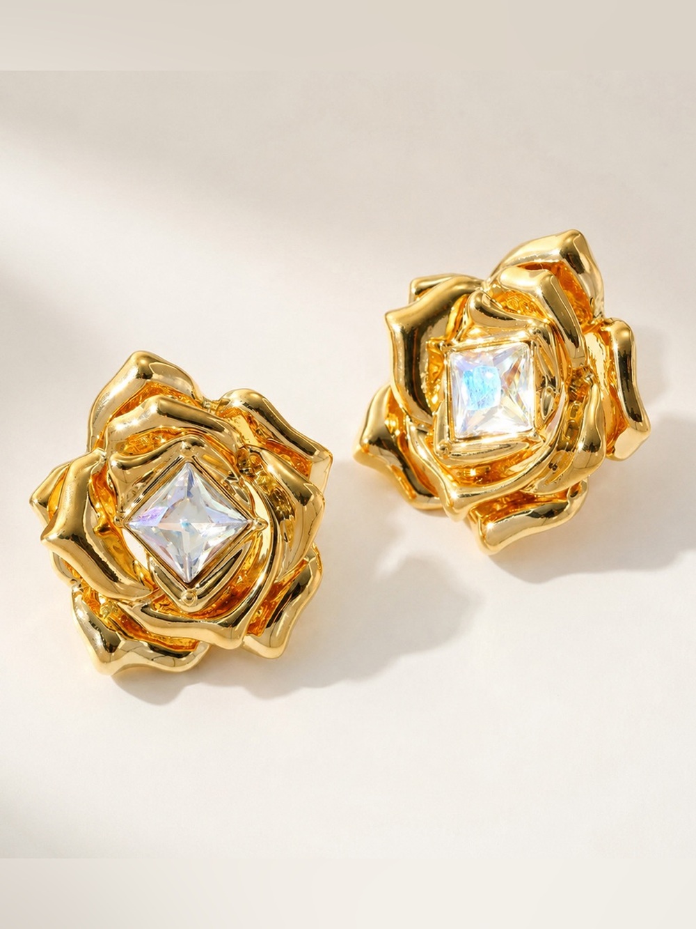 Gold Floral Stud Earrings Vintage Inspired